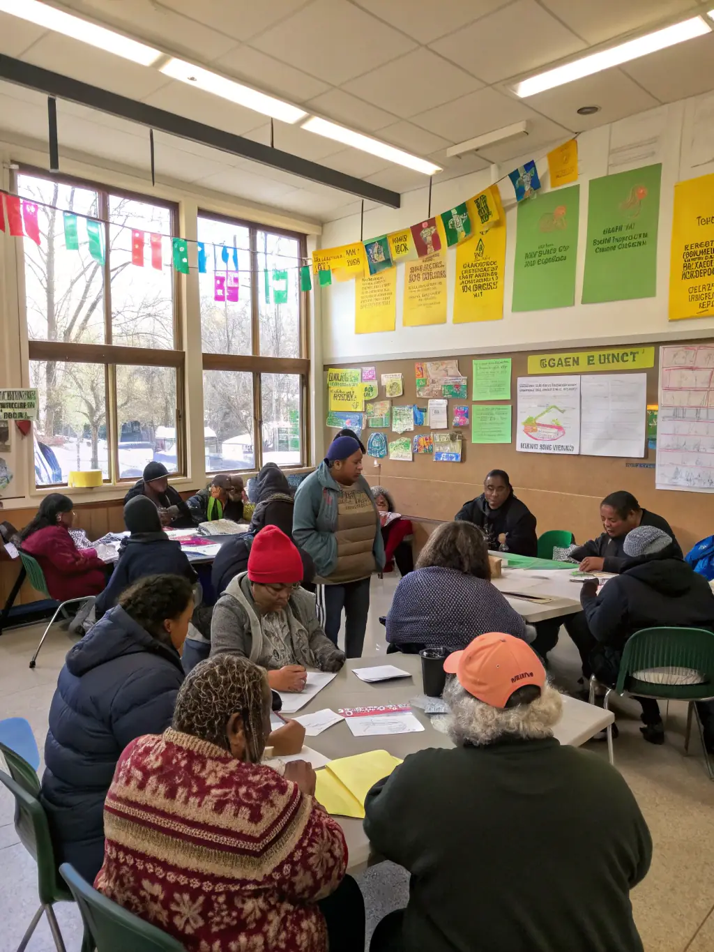A diverse group of South African families attending a financial literacy workshop, symbolizing empowerment and community financial wellness.
