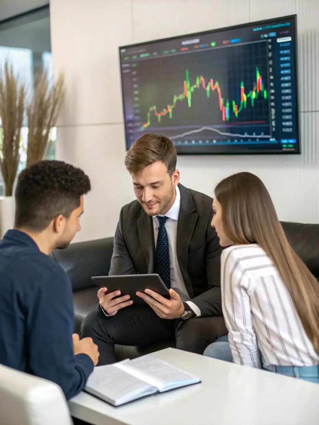 A professional setting with a financial advisor discussing estate planning options with a South African family, emphasizing legacy and security.